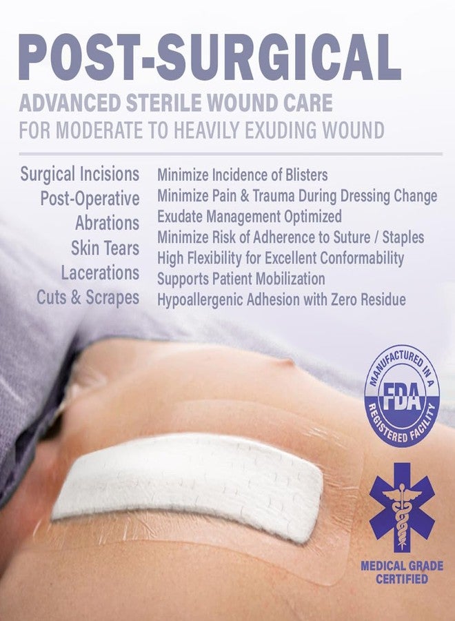 EVERLIT CARE EVERLIT Post-Surgical Dressing | Sterile Waterproof Adhesive Dressing for Post-Operative Wound Care | Hypoallergenic Silicone Coated Bandage for Surgical Incision Pack of 5 (4" x 8") - Image 5